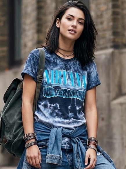 Nirvana Nevermind Blue Tie Dye Graphic Band Tee Shirt